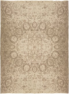 Contemporary Room Size Wool Rug Hand Loom In Beige With Center Design