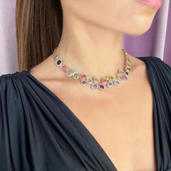 Rosior one-off Rose Cut Multicolor Gemstone Necklace set in Yellow Gold