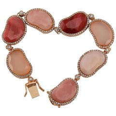 Contemporary Rose Gold Pink Agate, 14k Ruby & Rose Quartz Bracelet with Diamonds