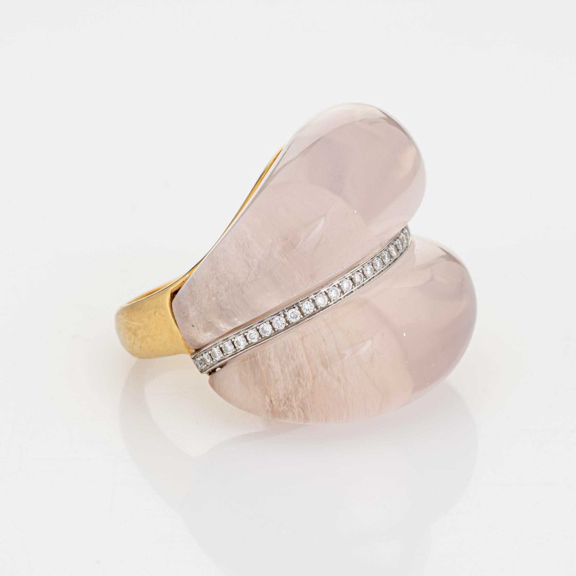 Cabochon Contemporary Rose Quartz Diamond Ring Estate 18k Yellow Gold Limited Edition For Sale