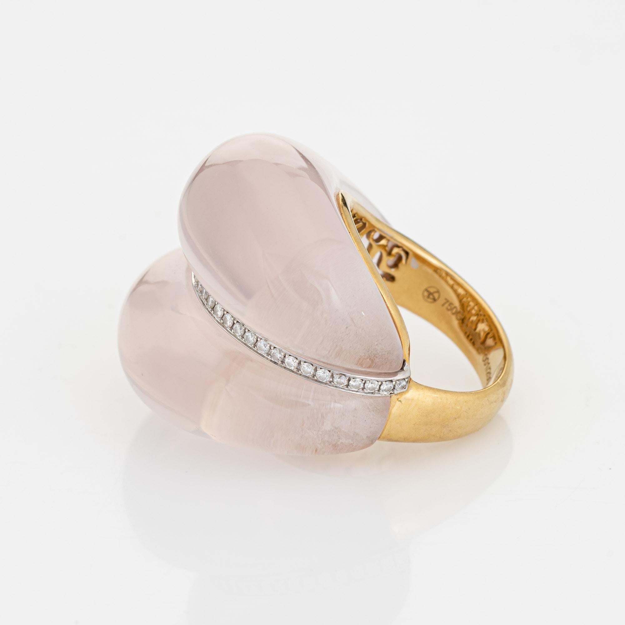 Contemporary Rose Quartz Diamond Ring Estate 18k Yellow Gold Limited Edition In Good Condition For Sale In Torrance, CA