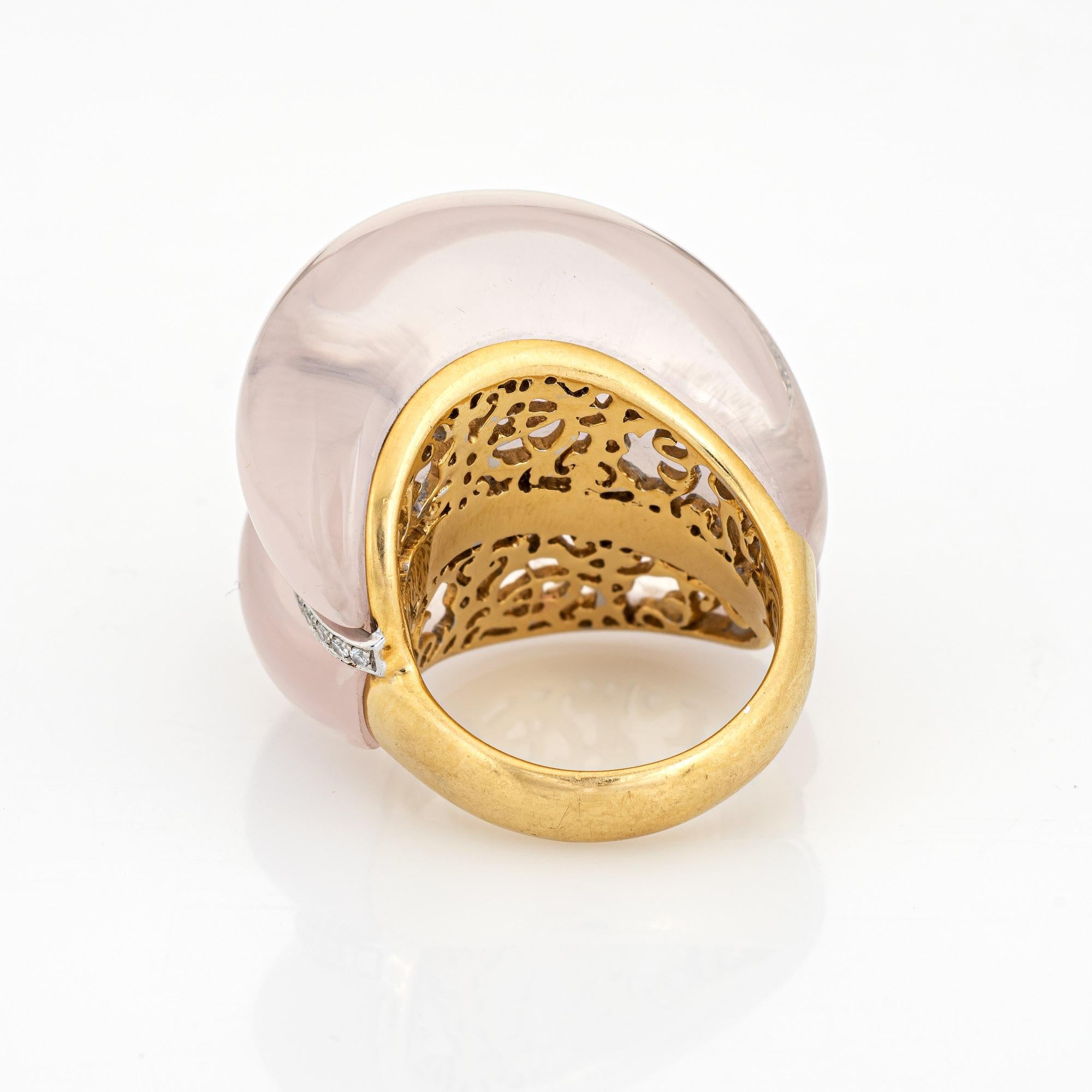 Women's Contemporary Rose Quartz Diamond Ring Estate 18k Yellow Gold Limited Edition For Sale