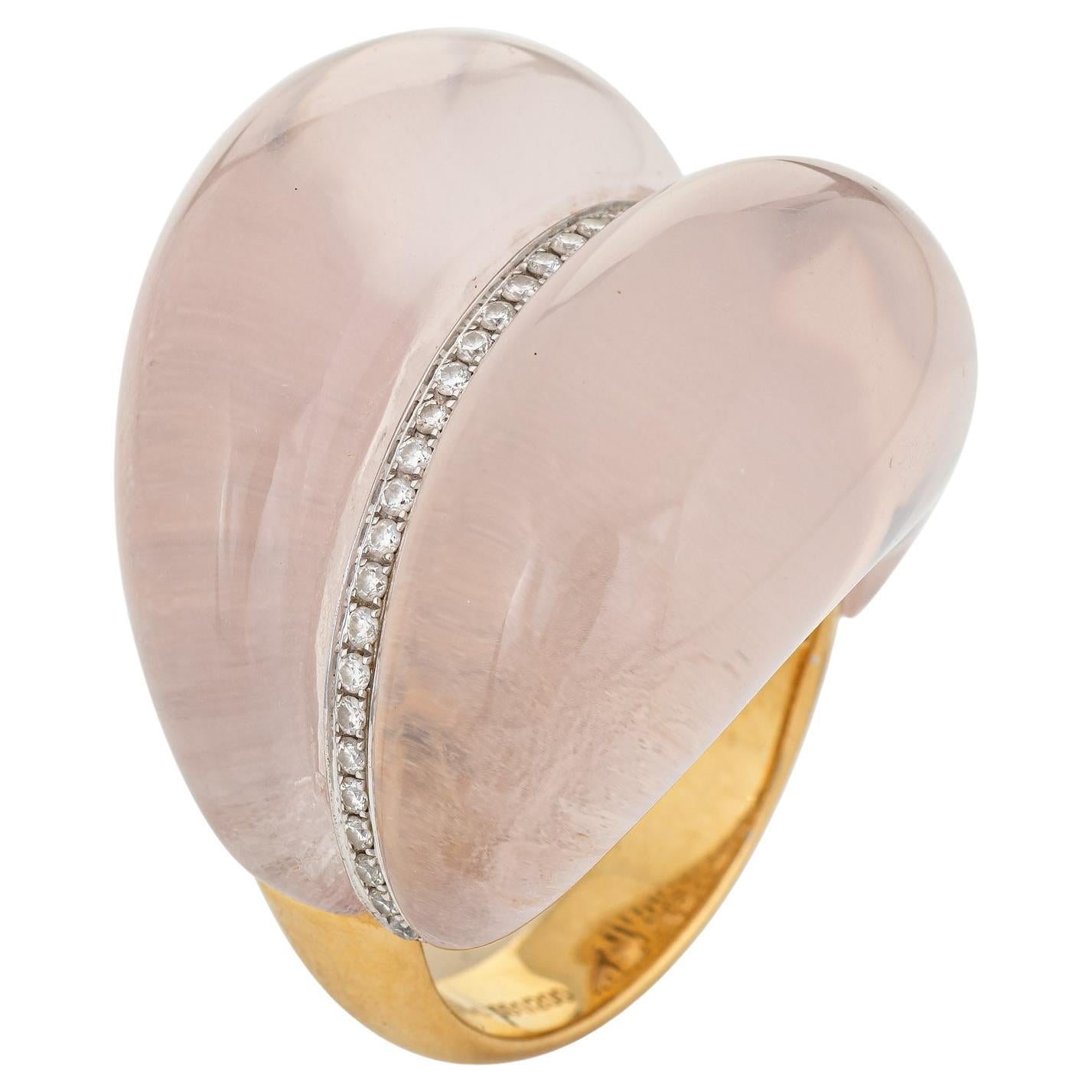 Contemporary Rose Quartz Diamond Ring Estate 18k Yellow Gold Limited Edition For Sale