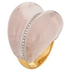 Contemporary Rose Quartz Diamond Ring Estate 18k Yellow Gold Limited Edition