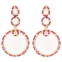 Contemporary Rose Quartz Ruby Diamond 18 Karat Rose Gold Drop Earrings