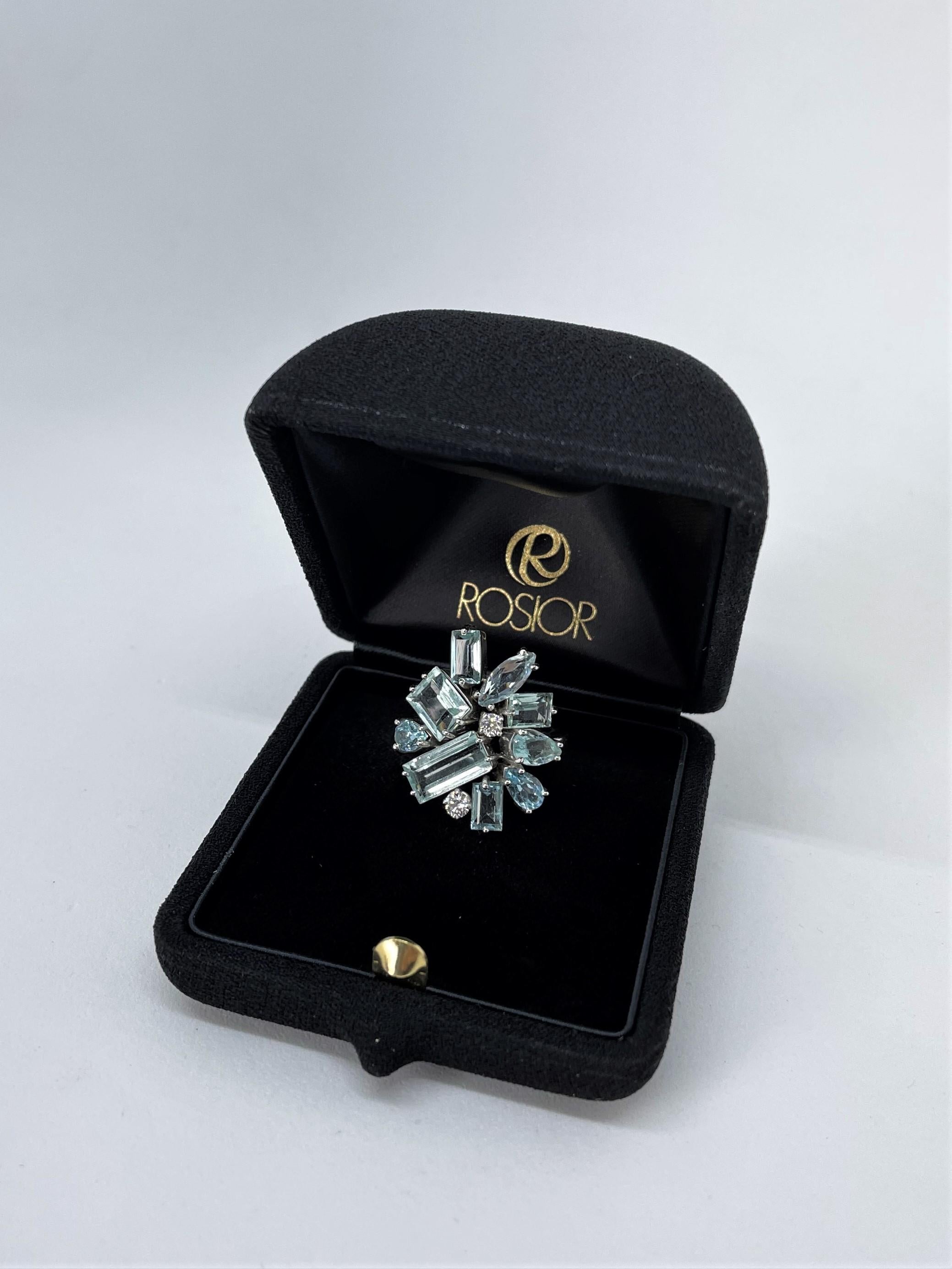 Rosior Aquamarine and Diamond Cocktail Ring set in White Gold In New Condition In Porto, PT