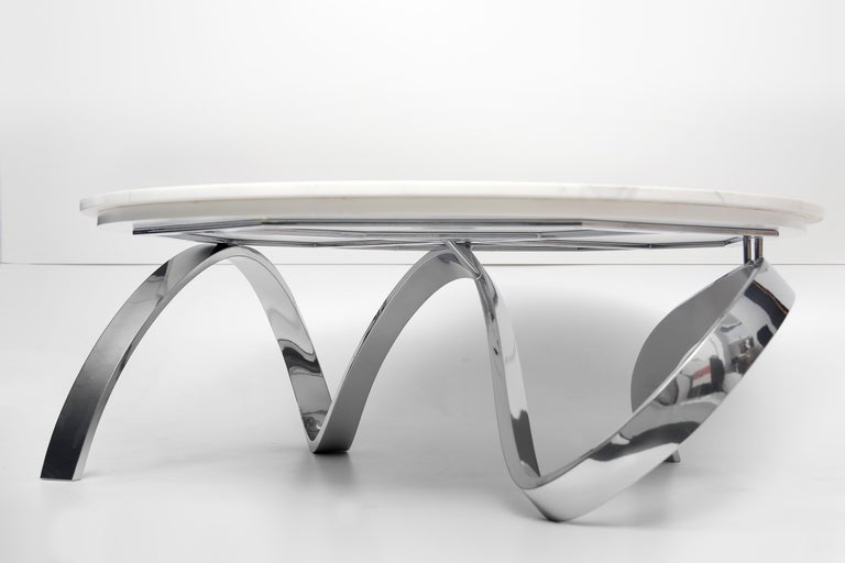 Contemporary Round Apate Coffee Table in Marble, Chrome, Silver For Sale at 1stDibs marble and
