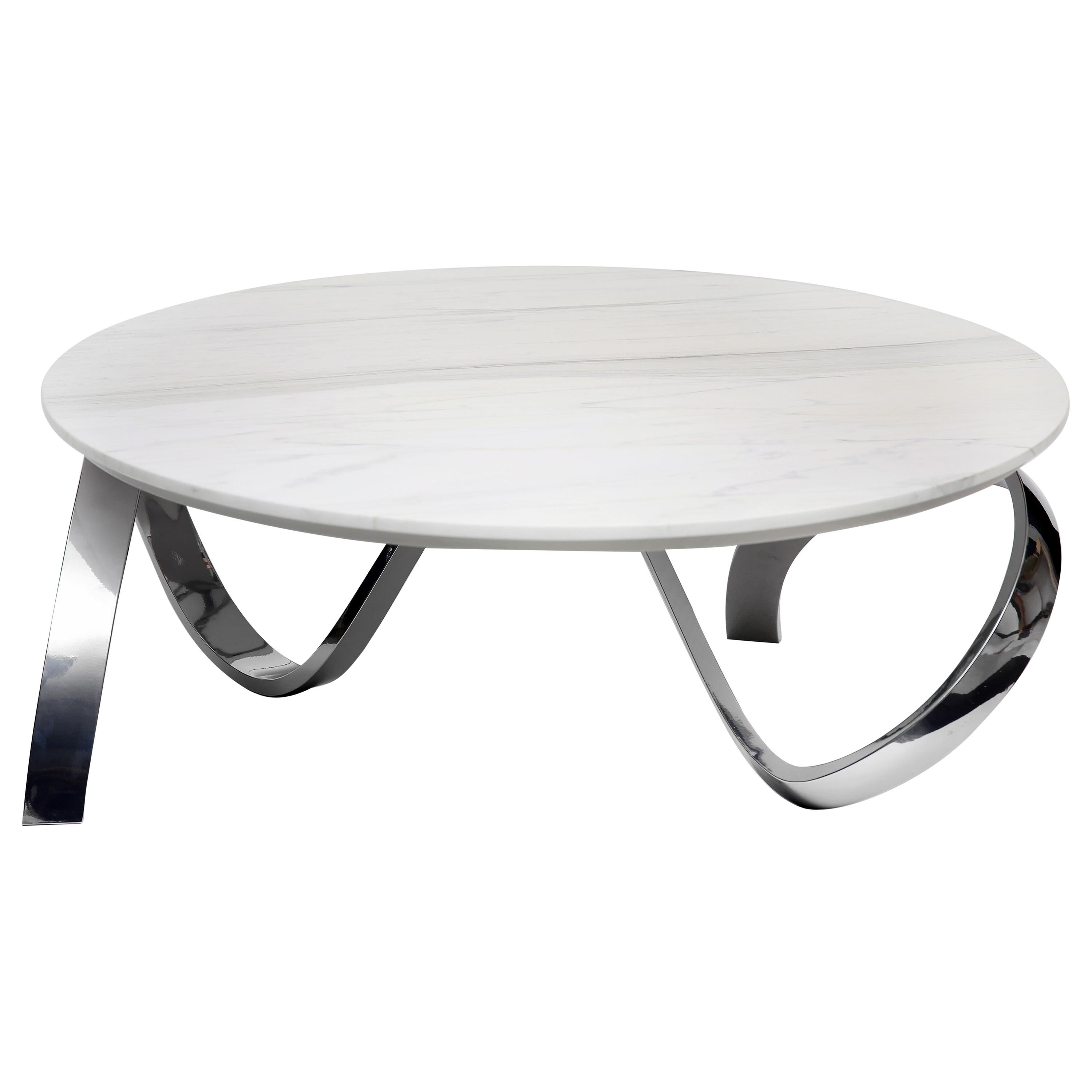 Contemporary Round Apate Coffee Table in Marble, Chrome, Silver For Sale