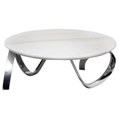 Contemporary Round Apate Coffee Table in Marble, Chrome, Silver
