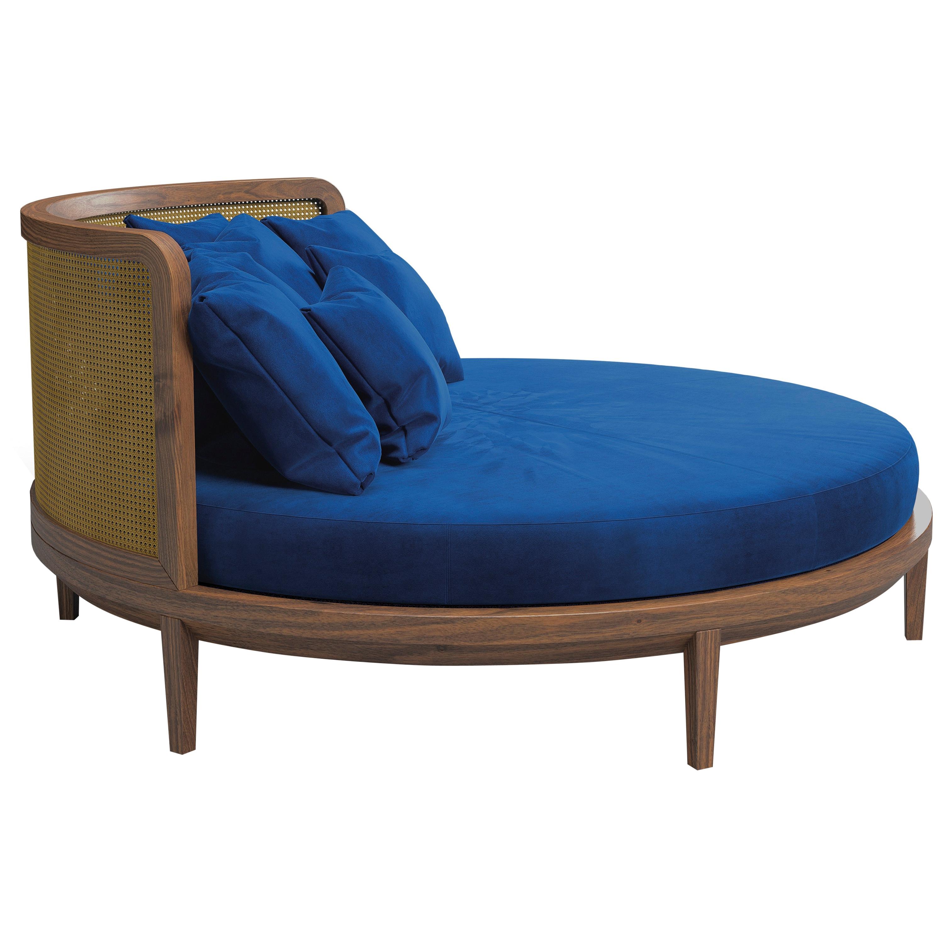 Lit rond unique contemporain "Giotto", fait à la main en Italie, matelas inclus en vente