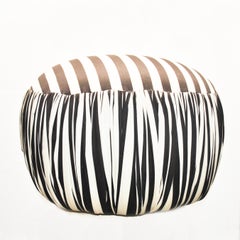 Contemporary Round Black And White Pouf Ottoman