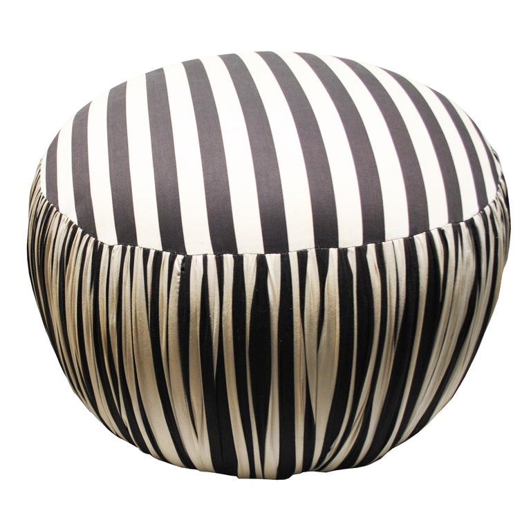 Contemporary Round Black And White Pouf Ottoman For Sale at 1stDibs