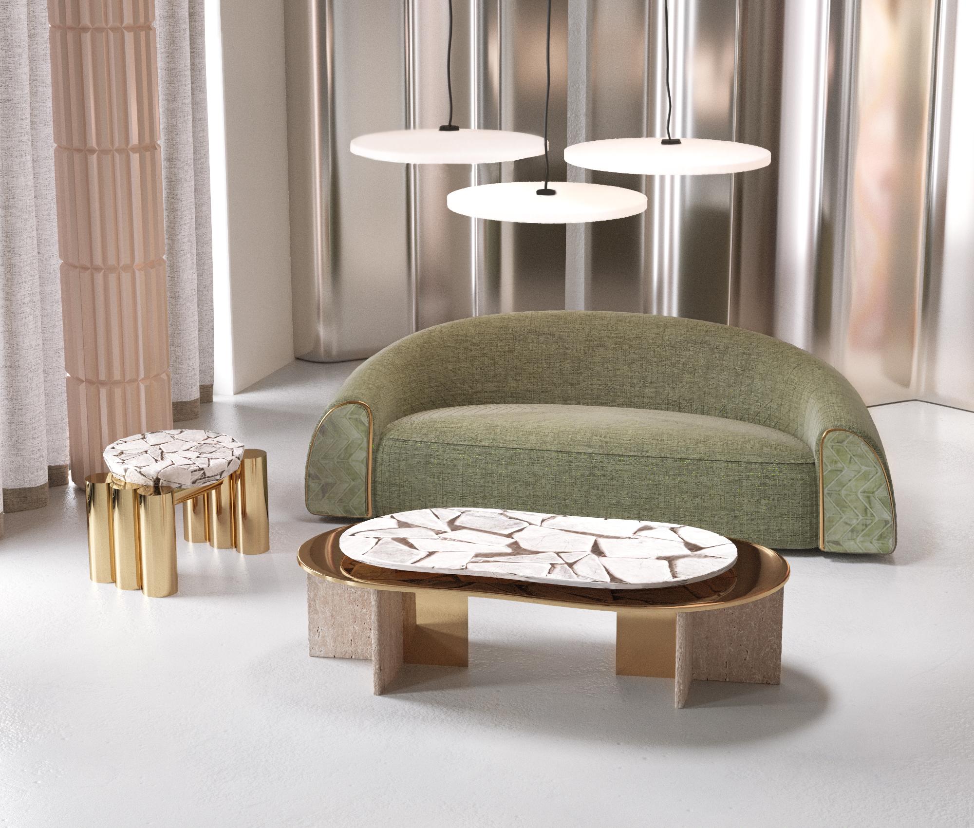 Brass Contemporary Round Black Velvet Handmade Sofa by Alter Ego Studio For Sale