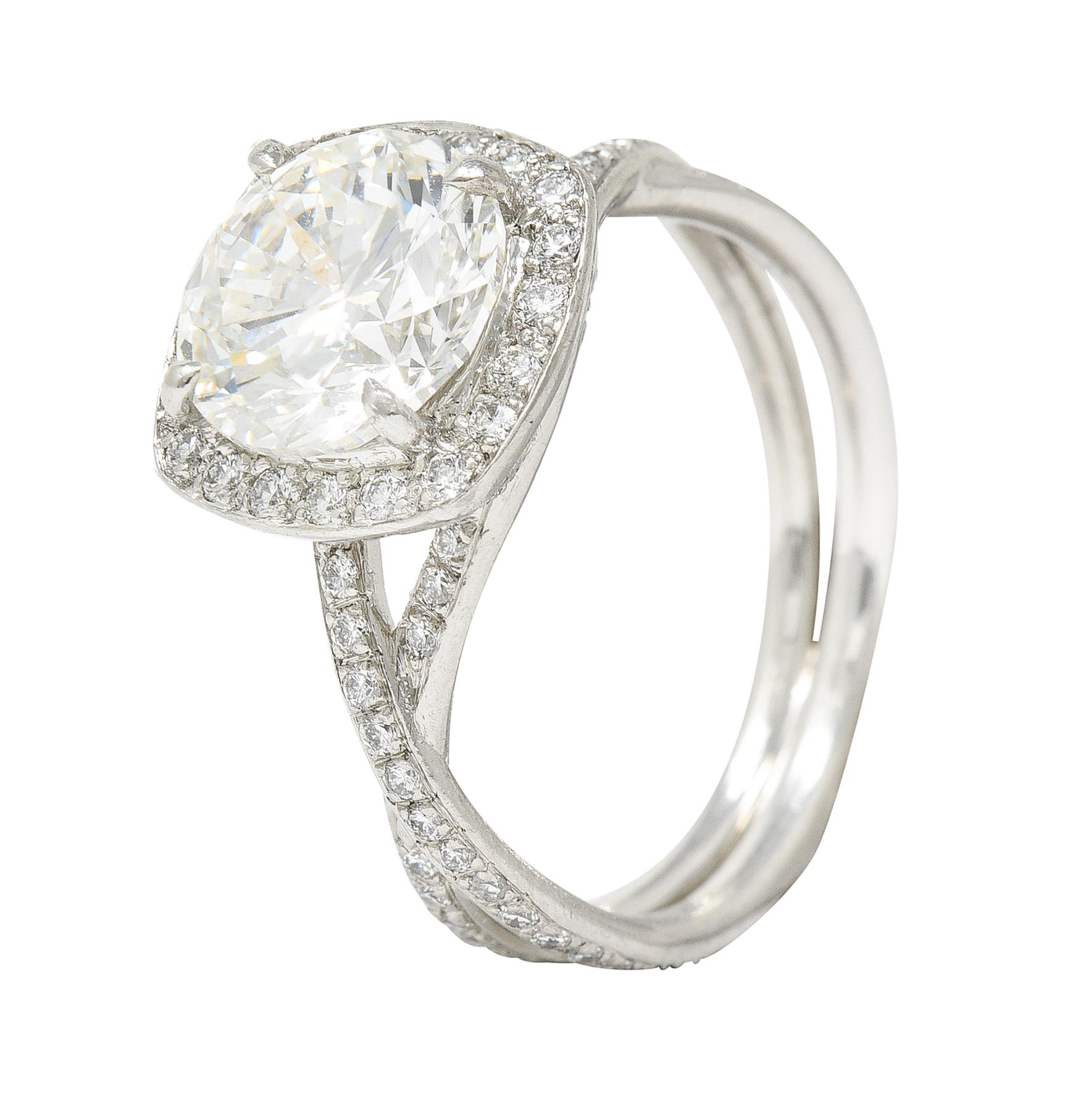 Contemporary Round Brilliant 3.50 Carats Diamond Platinum Halo Engagement Ring G 3