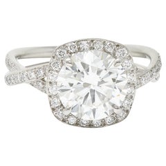Contemporary Round Brilliant 3.50 Carats Diamond Platinum Halo Engagement Ring G