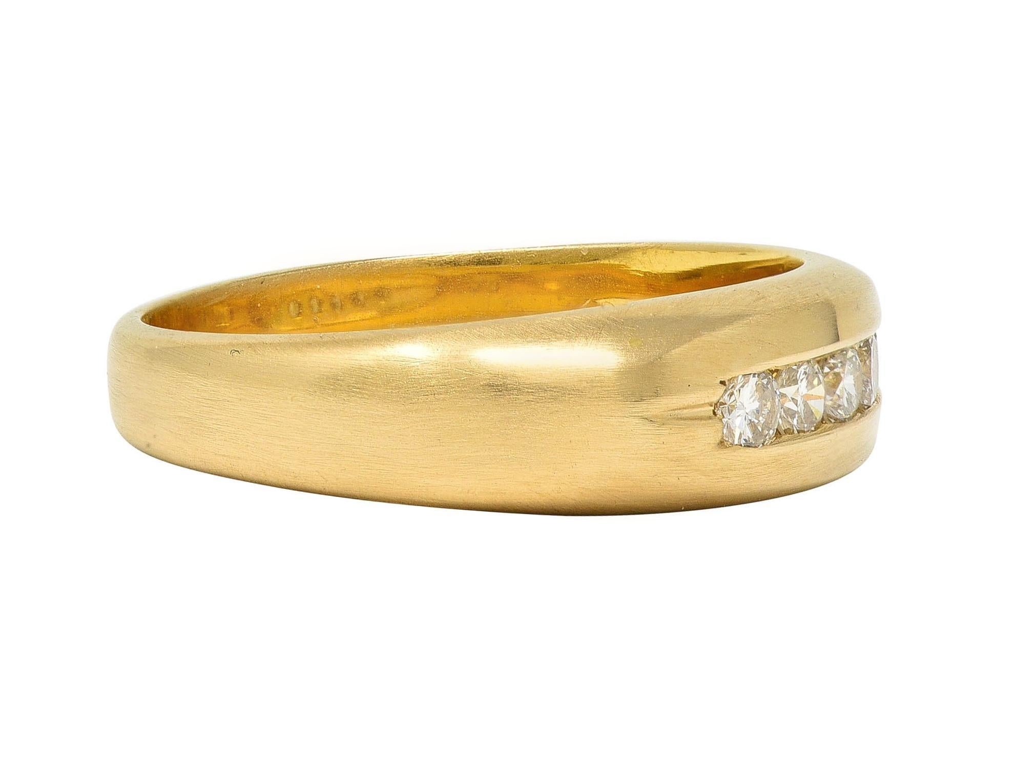 Round Cut Contemporary Round Brilliant Diamond 14 Karat Yellow Gold Channel Set Band Ring For Sale