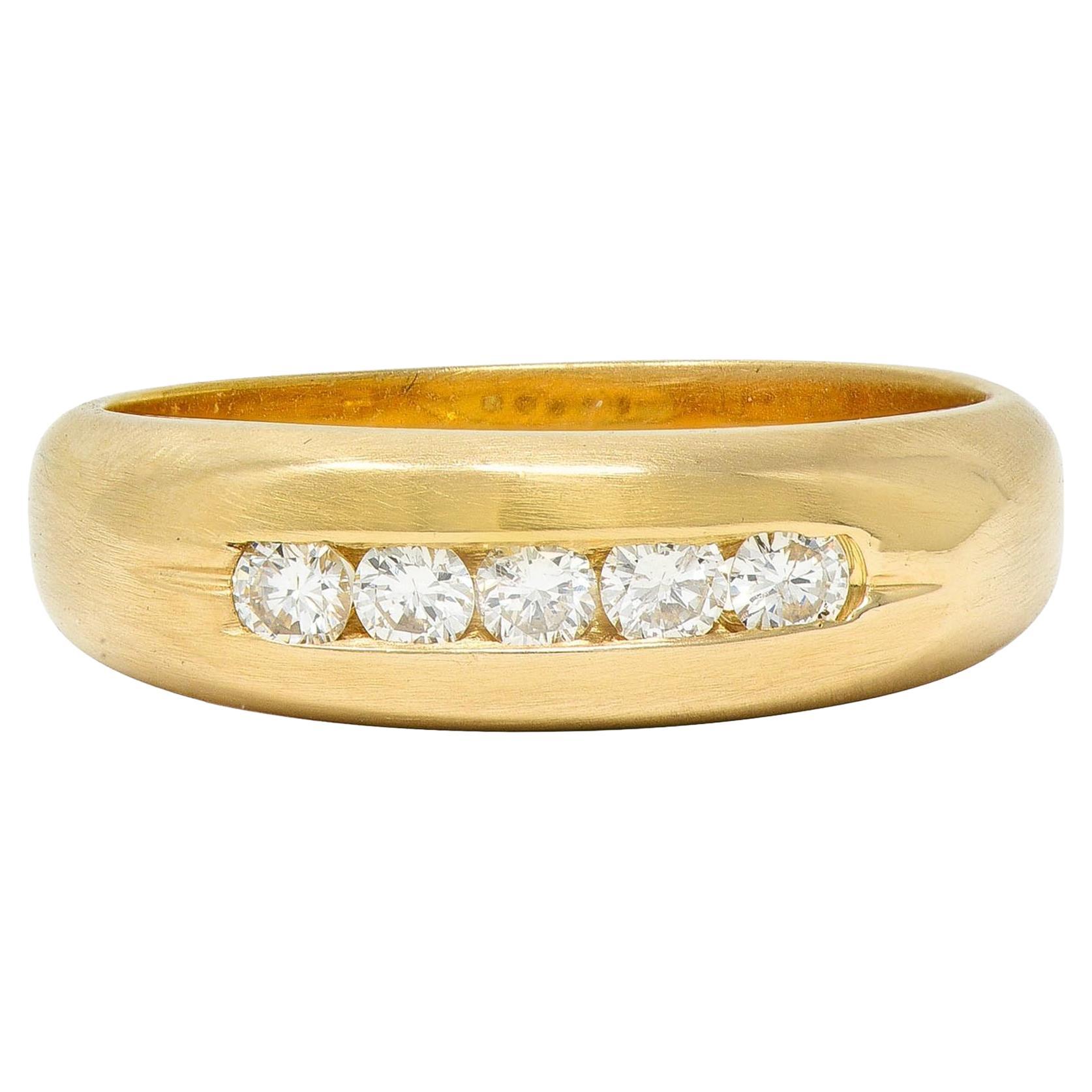 Contemporary Round Brilliant Diamond 14 Karat Yellow Gold Channel Set Band Ring For Sale