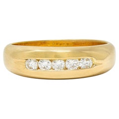 Vintage Contemporary Round Brilliant Diamond 14 Karat Yellow Gold Channel Set Band Ring