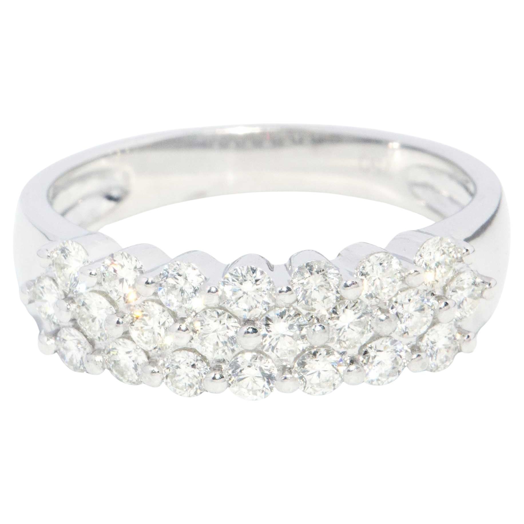 Contemporary Round Brilliant Diamond Cluster Band Ring 18 Carat White Gold For Sale
