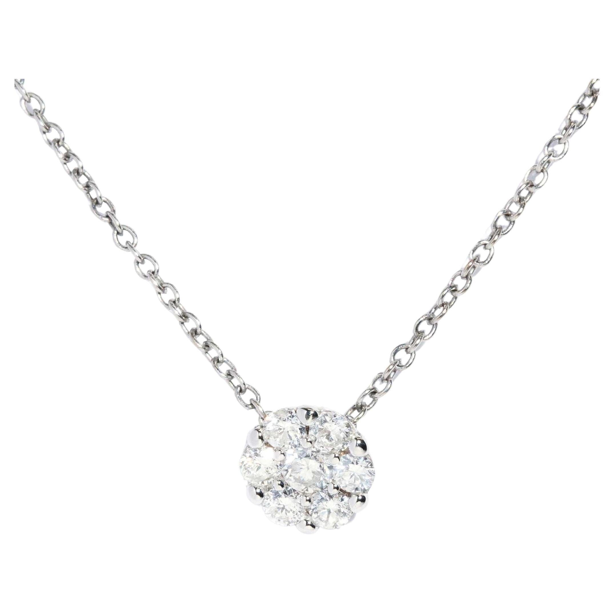 Contemporary Round Brilliant Diamond Cluster Necklet 18 Carat White Gold