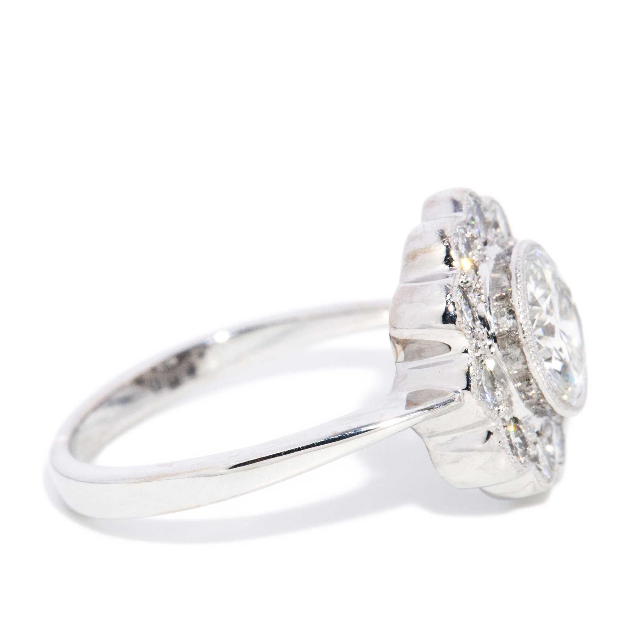 Contemporary Round Brilliant Diamond Flower Cluster Ring 18 Carat White Gold For Sale 2