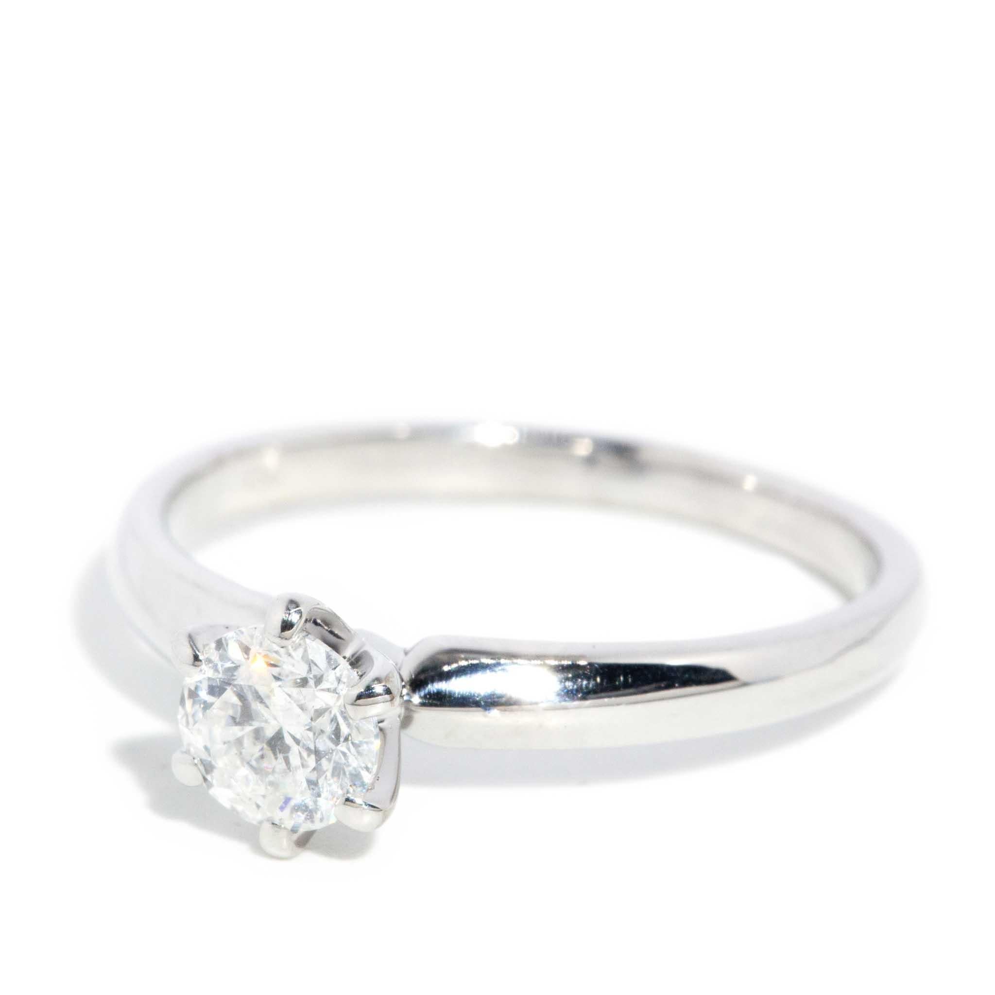 De las mujeres Anillo Solitario Contemporáneo de Diamante Brillante Redondo 18 Quilates de Oro Blanco en venta