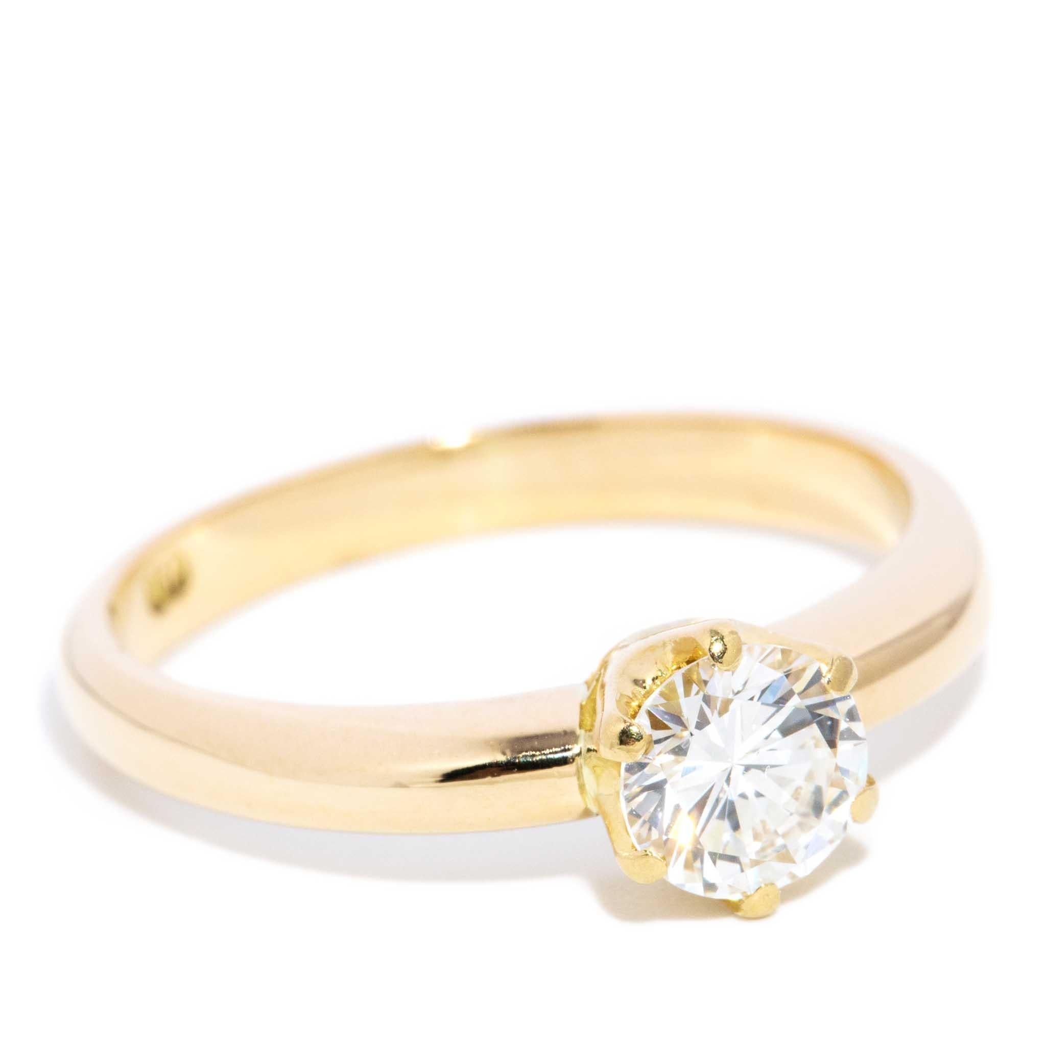 Brilliant Cut Contemporary Round  Brilliant Diamond Solitaire Ring 18 Carat Yellow Gold For Sale