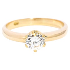 Contemporáneo Redondo  Anillo Solitario Diamante Brillante Oro Amarillo 18 Quilates