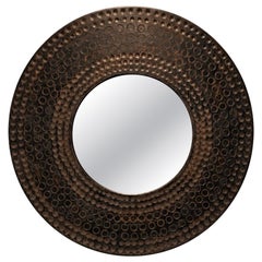 Contemporary Round Bronze-Effect Textured Sunburst Wall Mirror