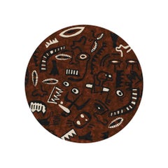 Contemporary Round Center Coffee Table Modern Abstract Lines Wood Marquetry