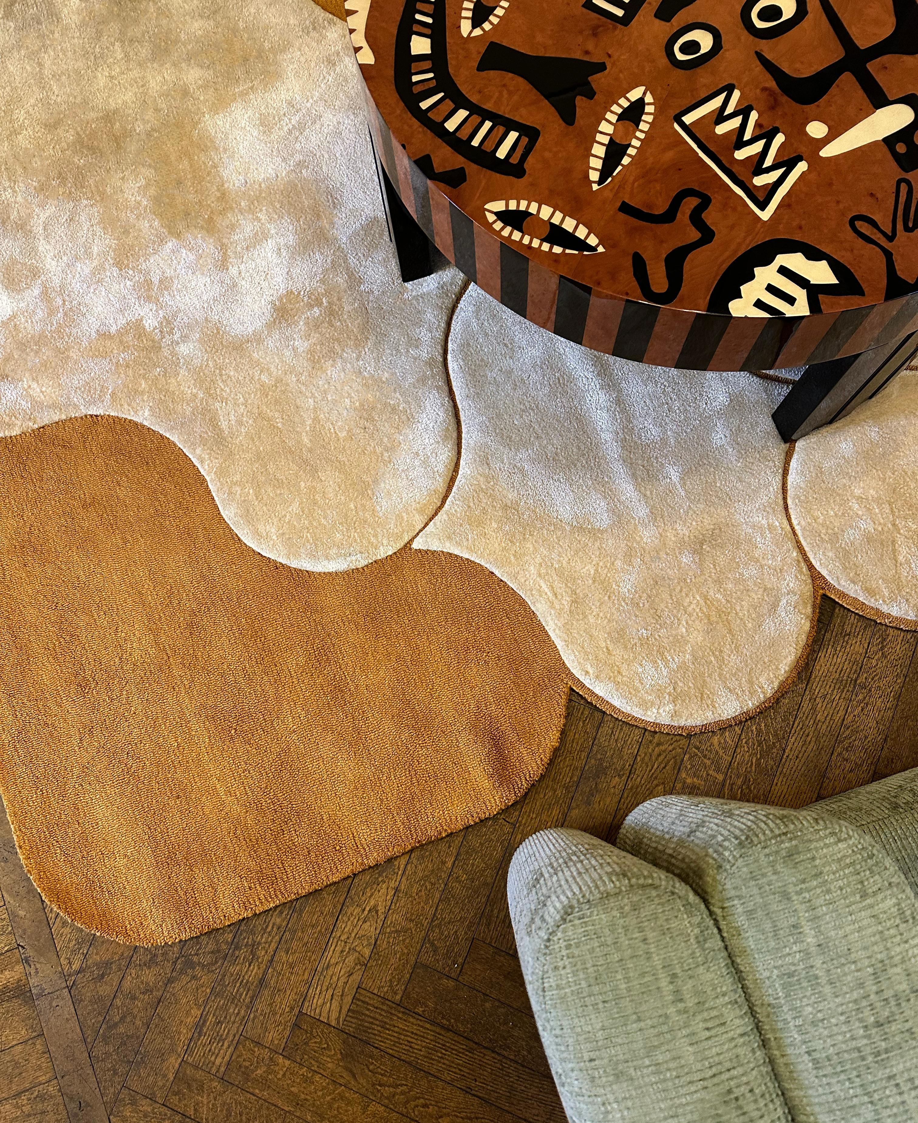 Portuguese Contemporary Round Center Coffee Table Modern Abstract Lines Wood Marquetry  For Sale