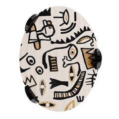 Contemporary Round Center Coffee Table Wood Marquetry Modern Abstract Pattern