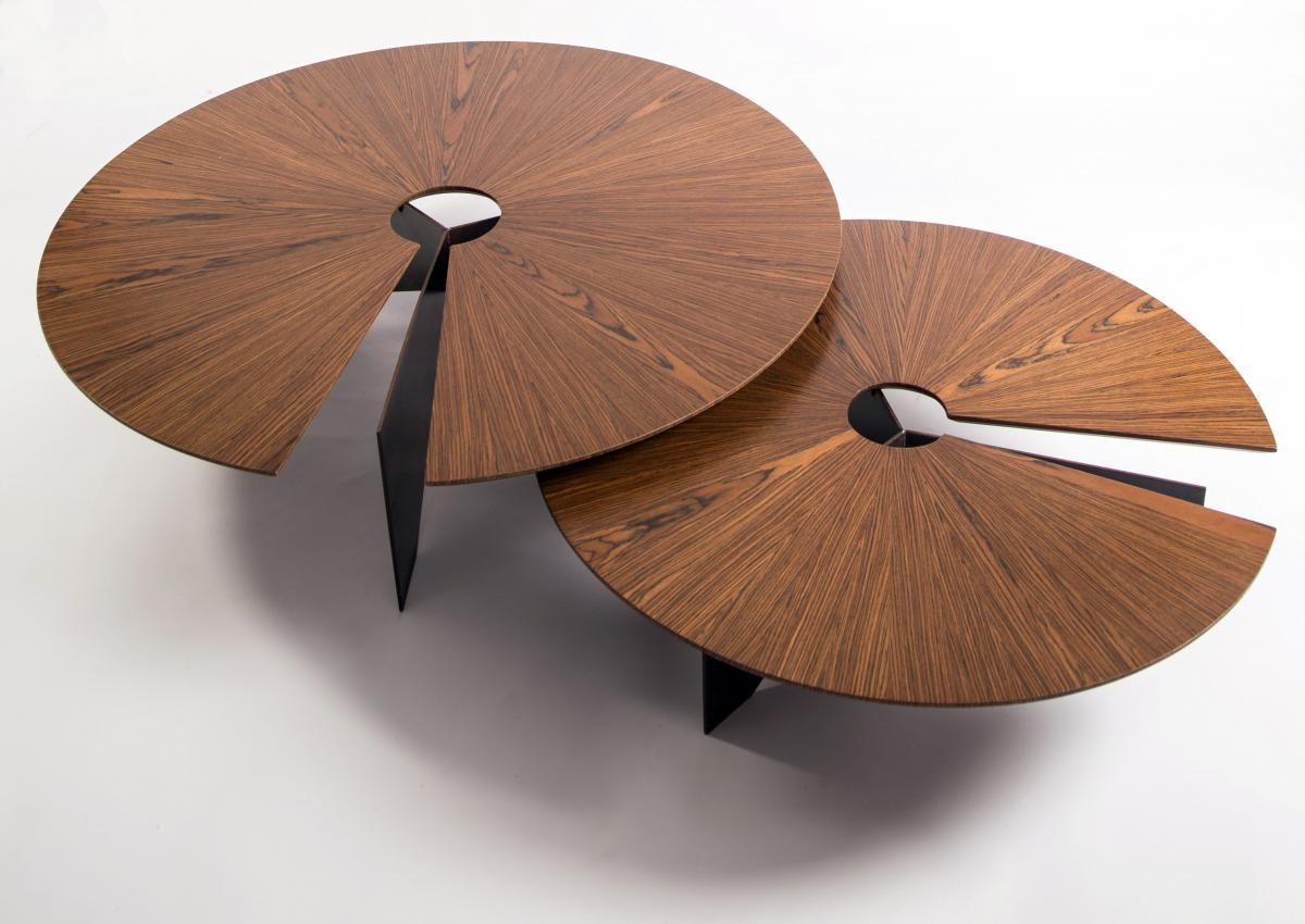 Marquetry Contemporary Round Coffee SS Table by Decarvalho Atelier