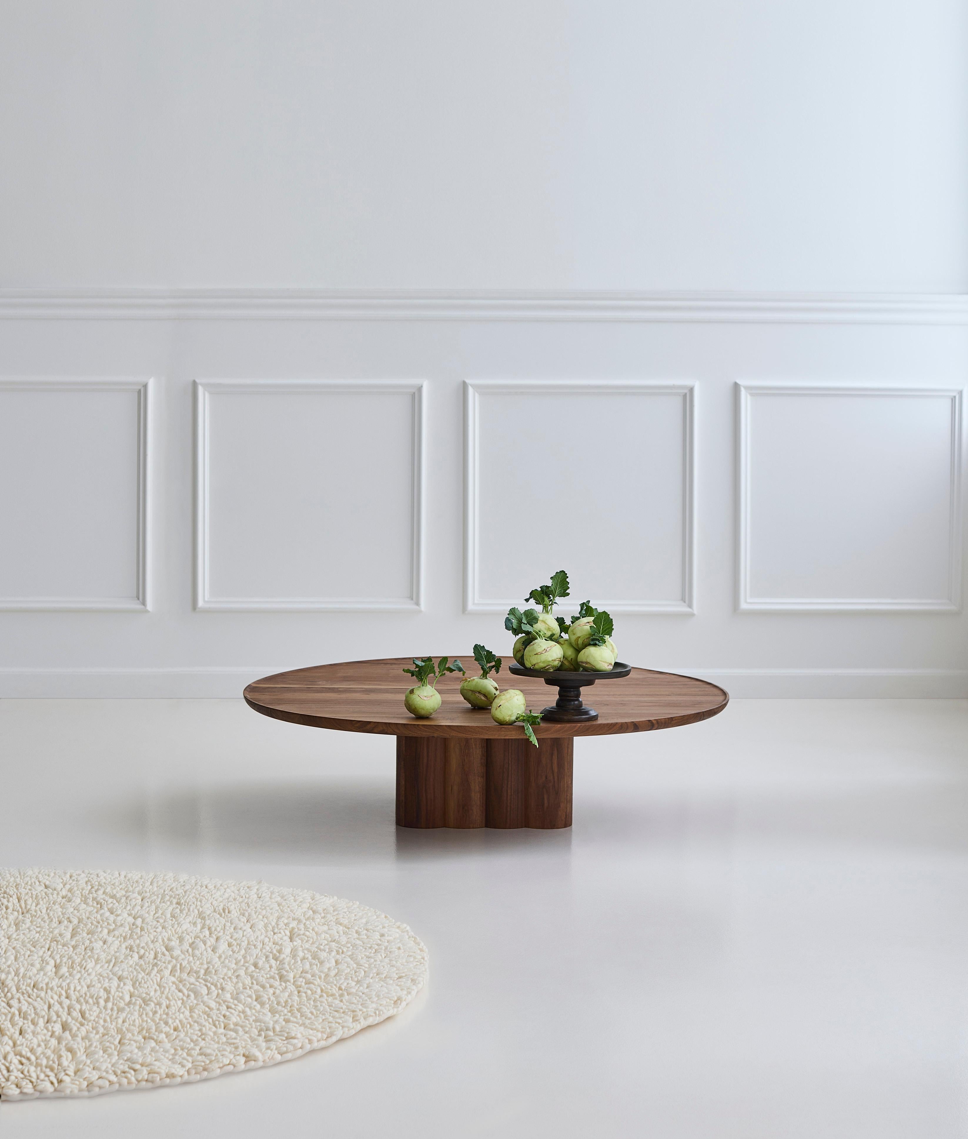 Contemporary Round Coffee Table Plush by DK3, Low, Lacquered Oak, 110 cm In New Condition For Sale In Paris, IDF