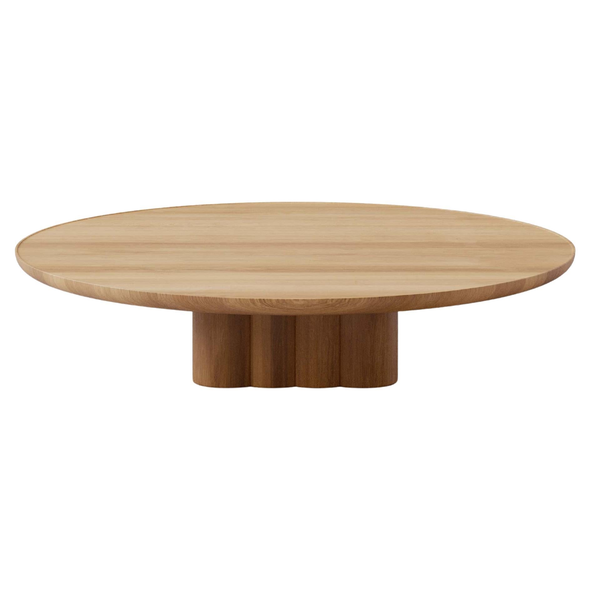 Contemporary Round Coffee Table Plush by DK3, Low, Lacquered Oak, 110 cm