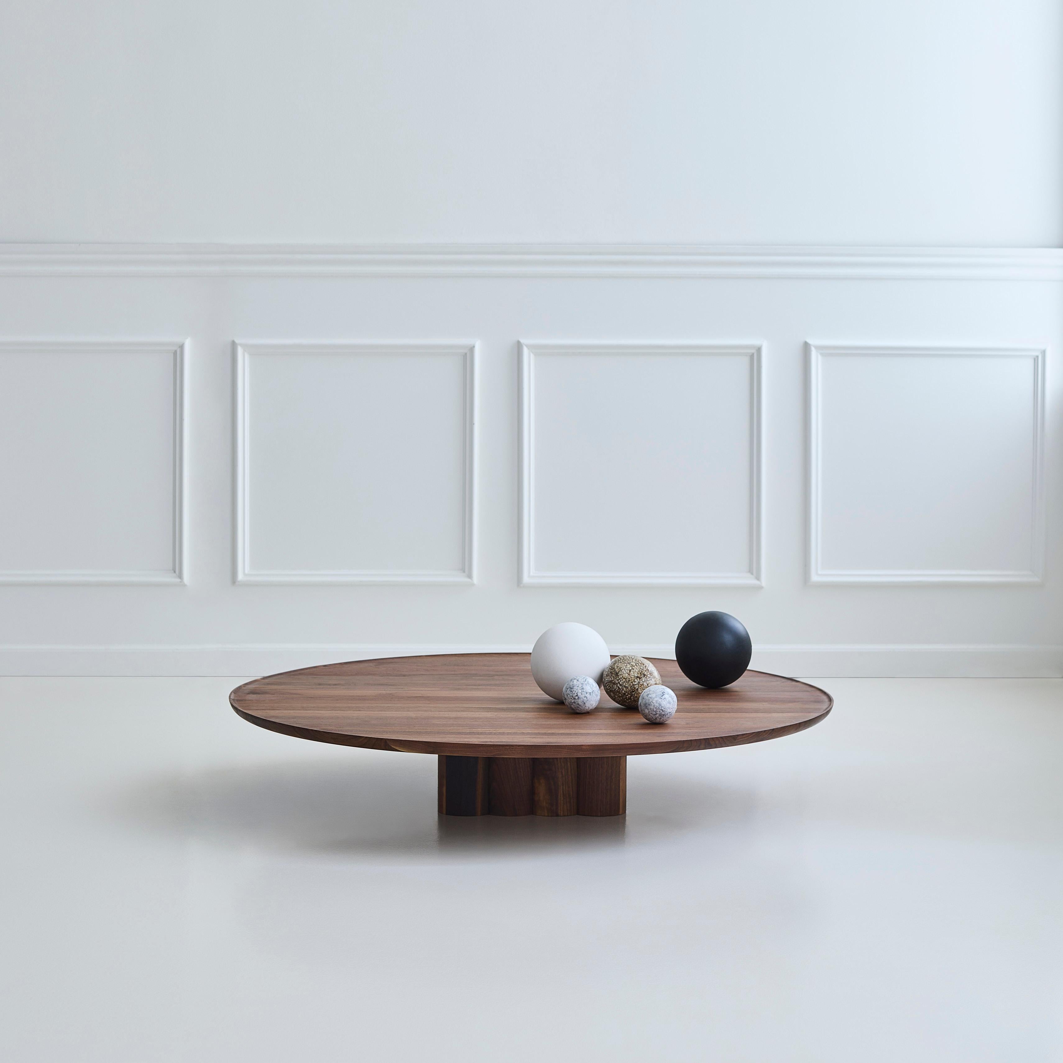 Contemporary Round Coffee Table Plush by DK3, Low, Walnut, 110 cm For Sale 5