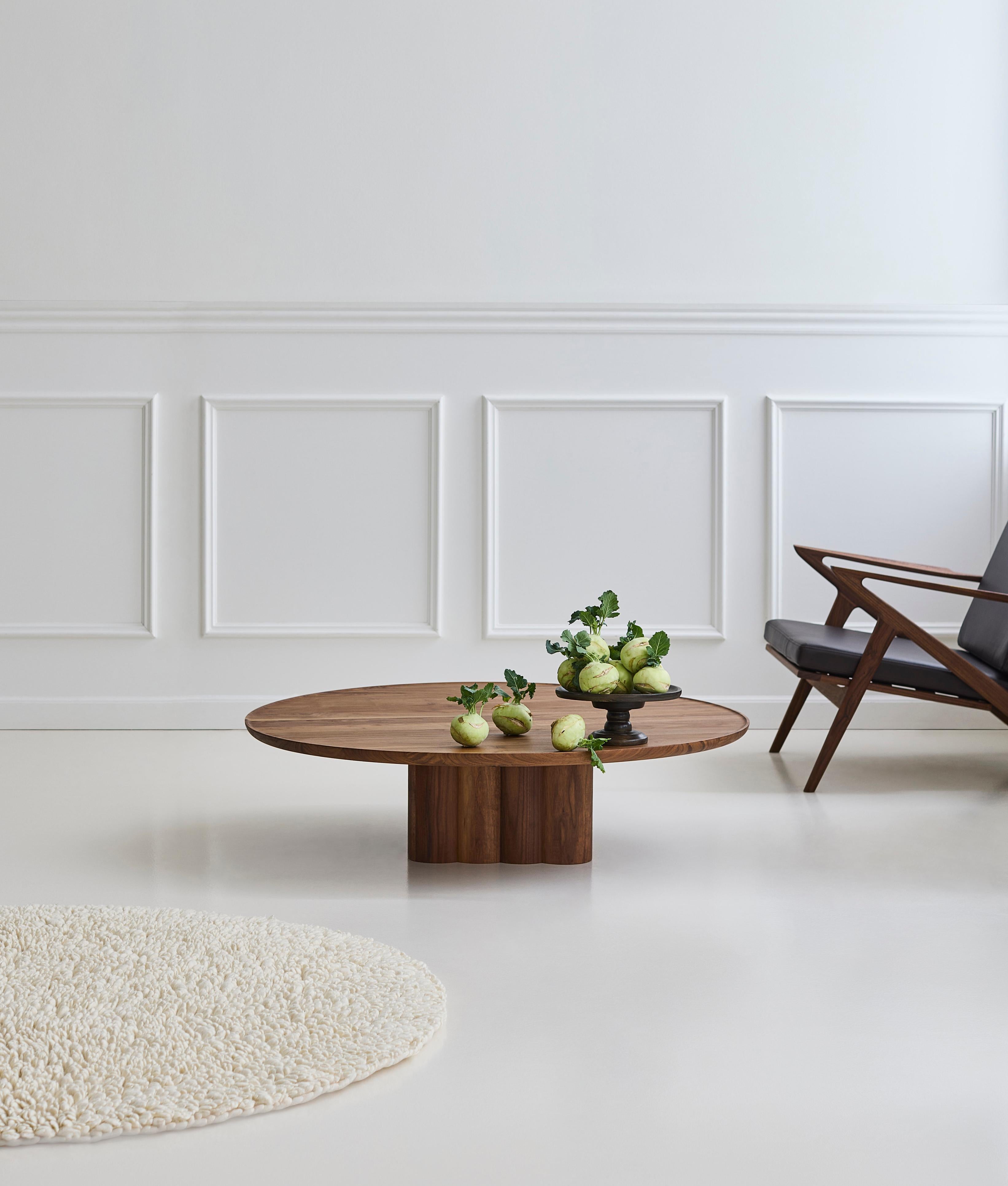 Danish Contemporary Round Coffee Table Plush by DK3, Low, Walnut, 110 cm For Sale