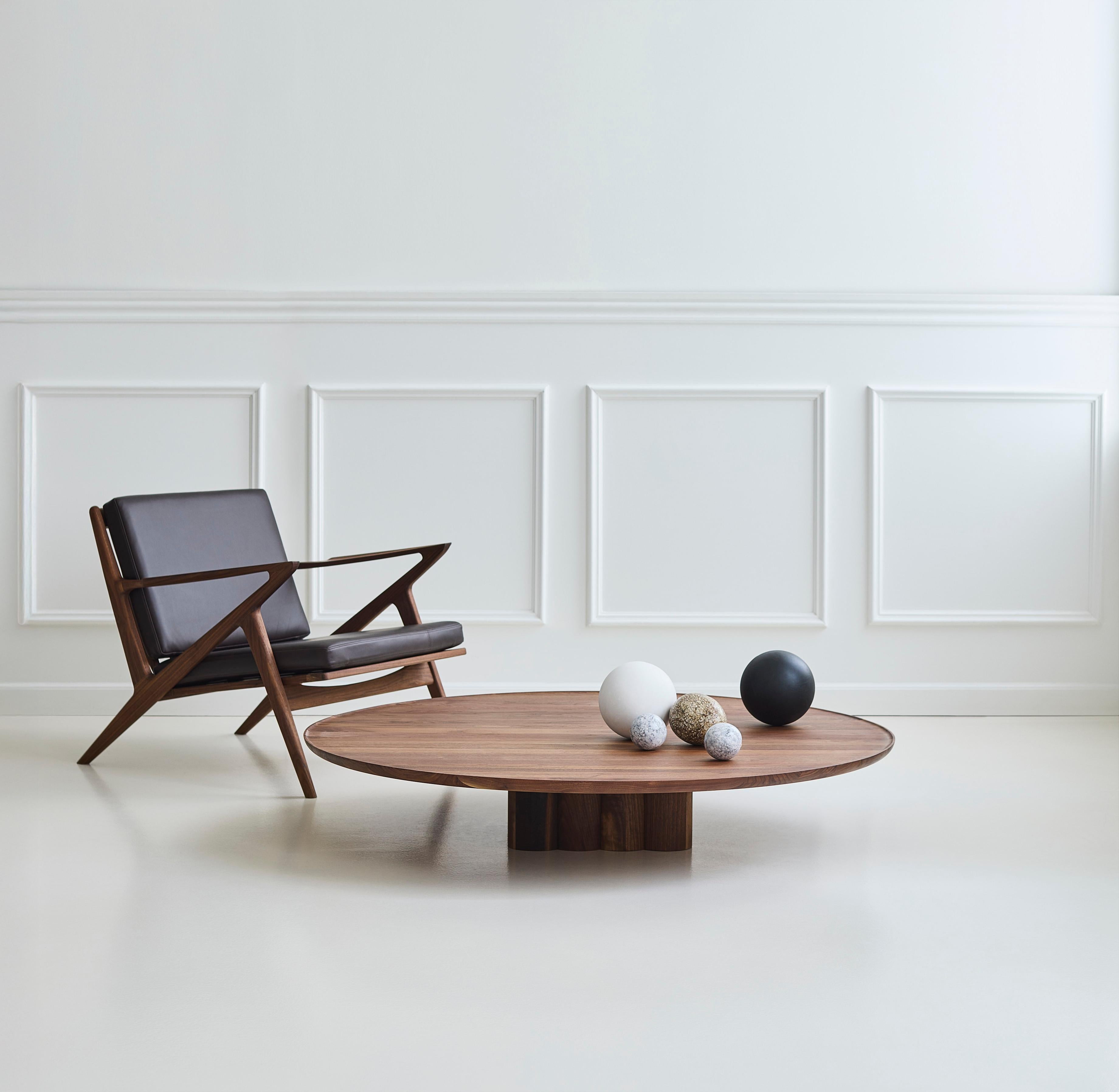 Contemporary Round Coffee Table Plush by DK3, Low, Walnut, 110 cm For Sale 4