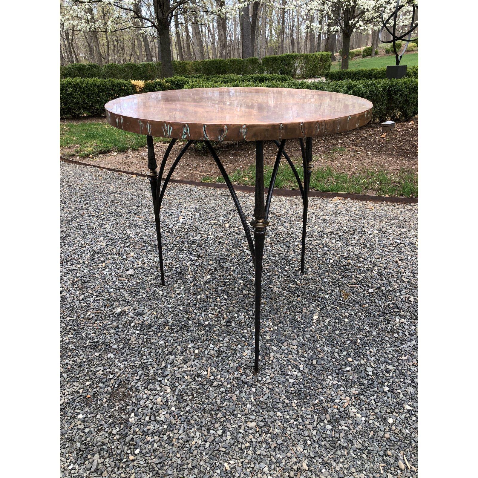 Contemporary Round Copper Center Dining Table In Excellent Condition In Hopewell, NJ