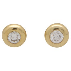 Contemporary Round Cut Diamond Stud Earrings in 18k Yellow Gold