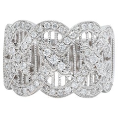 Contemporary Round Diamond 18 Karat White Gold Wide Twist Filigree Band Ring