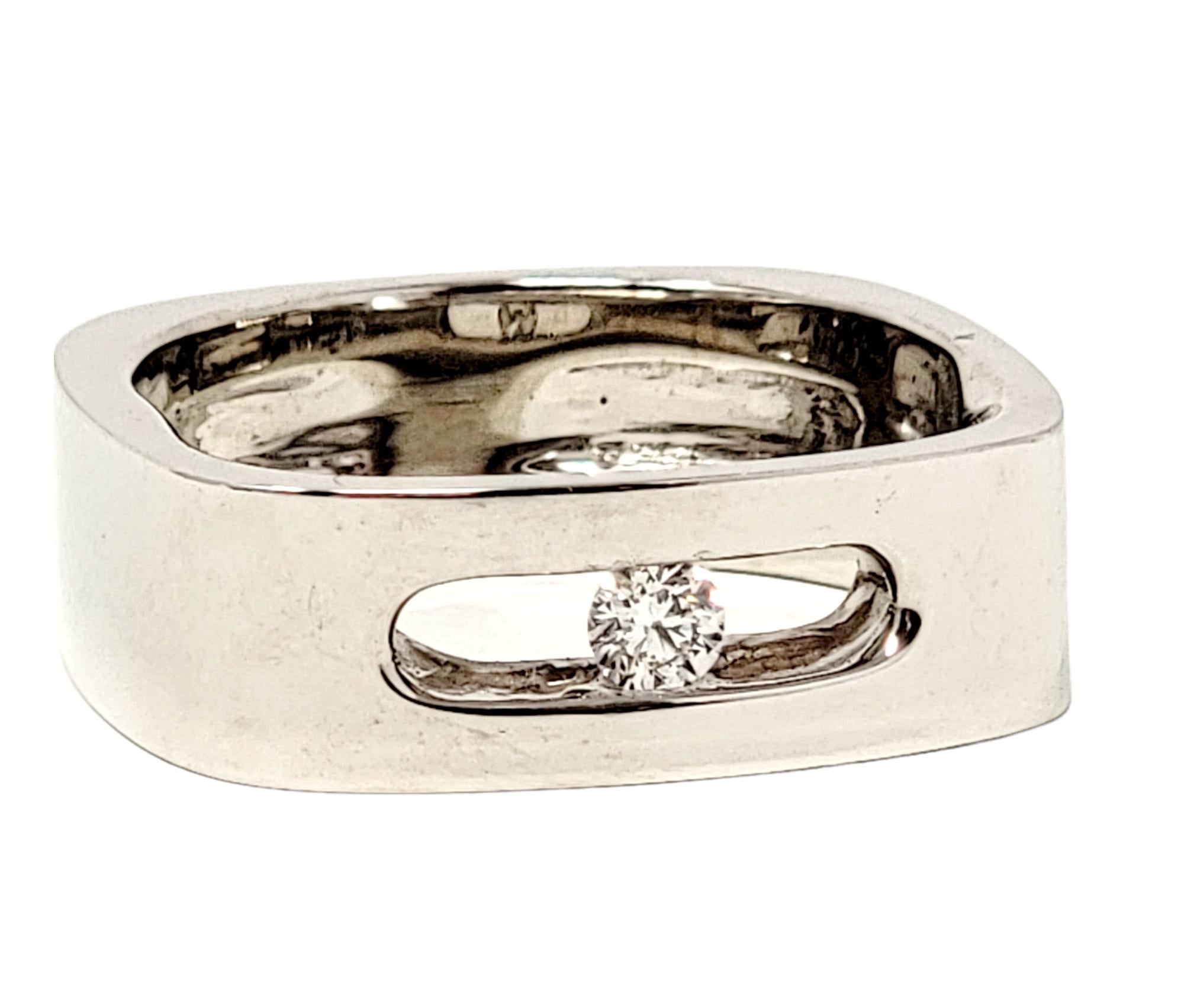 Bague contemporaine à anneau carré en or blanc 18 carats et diamants ronds E / VVS2 Unisexe en vente