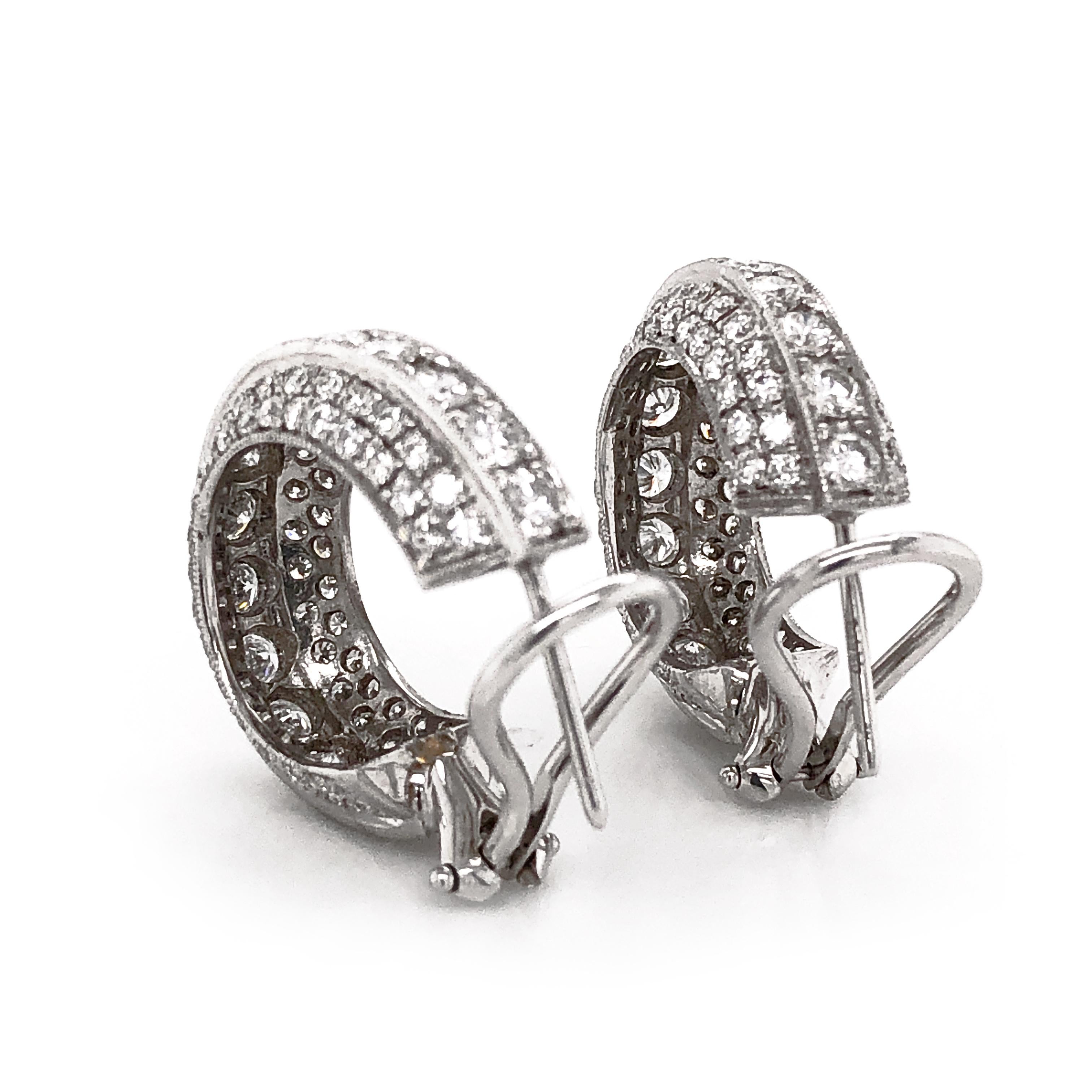 Round Cut Contemporary Round Diamonds 5.14 Carat Platinum Half Hoop Earrings For Sale