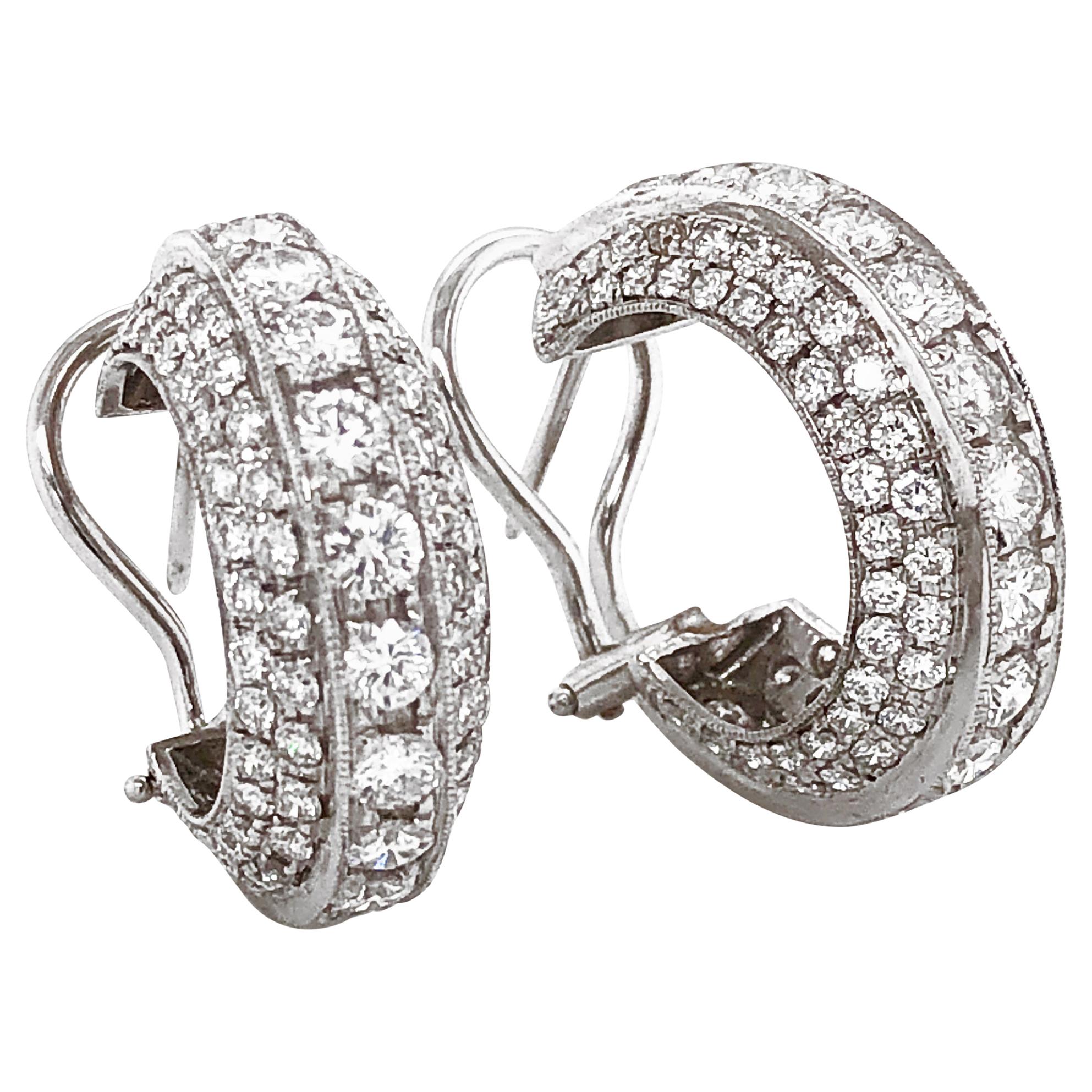 Contemporary Round Diamonds 5.14 Carat Platinum Half Hoop Earrings For Sale