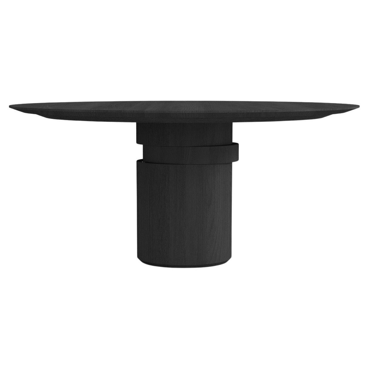 Mesa de comedor redonda contemporánea, madera de fresno negro, disco móvil, diseño belga