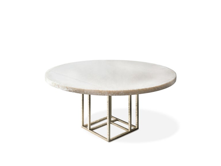 Art Deco Contemporary Round Dining Table by Hessentia in White Resin and Metal For Sale