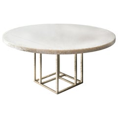 Contemporary Round Dining Table by Hessentia in White Resin and Metal