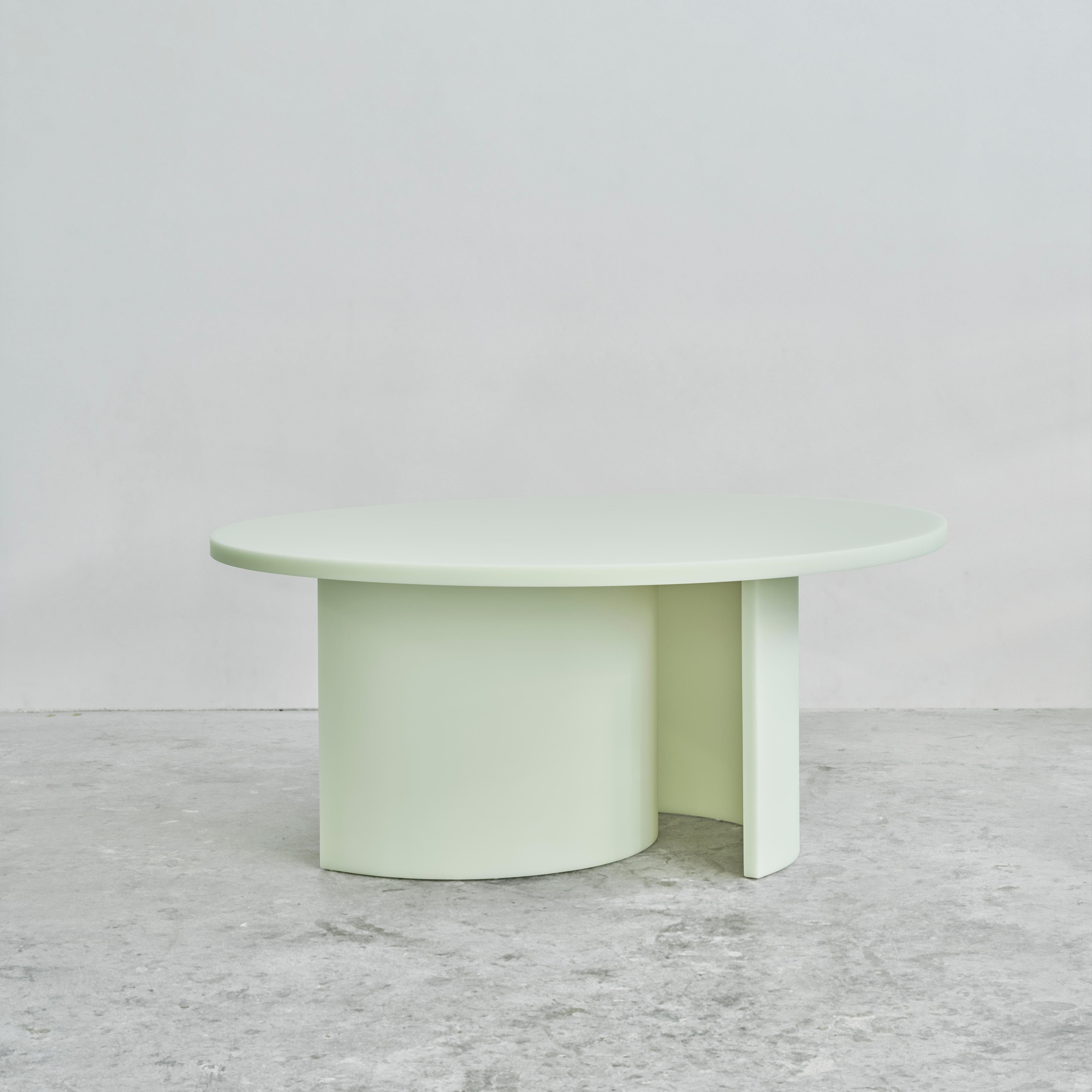 Sabine Marcelis’ SOAP Table is a dynamic dinner setting, featuring her signature resin with a soapy matte surface, now with cylinder column legs and the beautiful fresh green colour. It is designed with the sound psychology of dining in mind. So