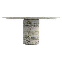 Contemporary round dining table, Calacatta Verde marble, central leg, Belgium
