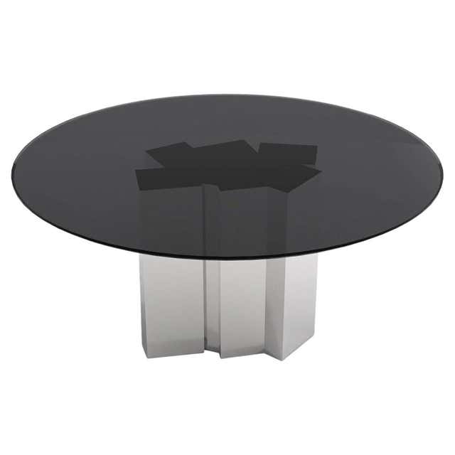 Contemporary Round Dining Table in Travertine and Bronze Stainless ...